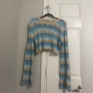 Le Lis Beige and Blue Knit Top